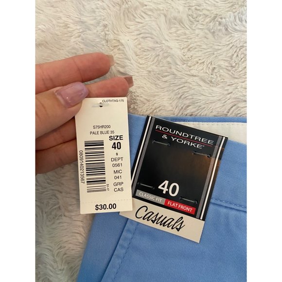 Round Tree & York Casuals Men’s Flat Front Classic Fit Blue Shorts Size 40 - Picture 3 of 8